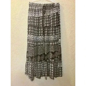 Women’s Black and White Boho Stretch Cinch Tie Peasant‎ Maxi Skirt S